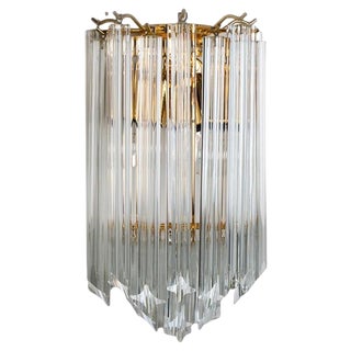 Triedroglass Tree Tears Clear Gold Glass Brass Sconce from Venini, 1970s For Sale