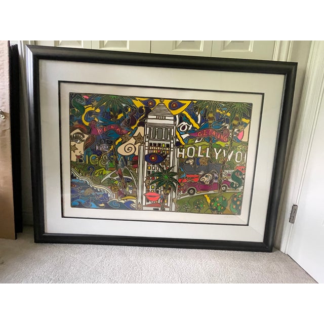 Wood 1990s "L. A.!" Pop Art Style Cityscape Serigraph by Alex Echo, Framed For Sale - Image 7 of 7