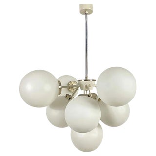 Large Mid-Century White Chandelier from Kaiser, 1960s, Germany For Sale