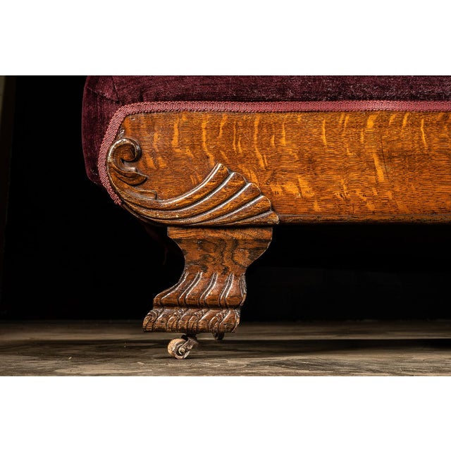 Burgundy Antique Quarter Sawn Oak Chaise Lounge For Sale - Image 8 of 9
