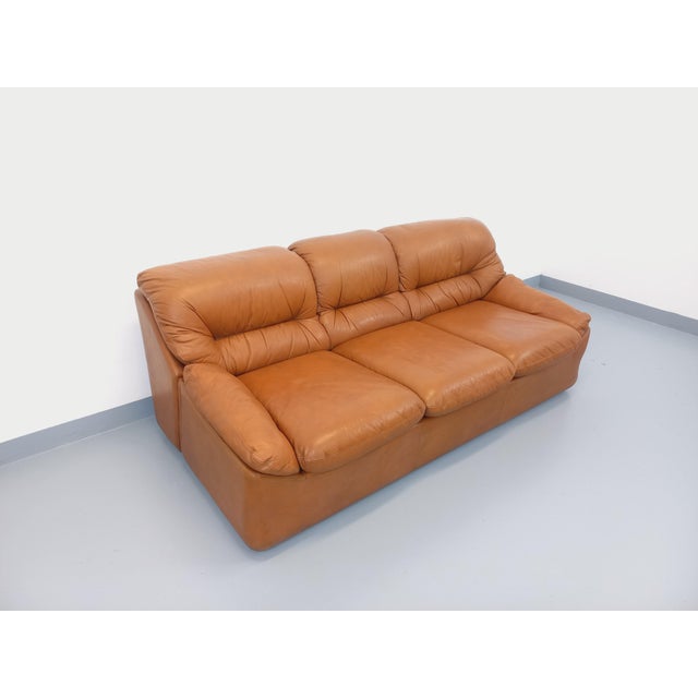 Vintage Cognac and Camel Leather Sofa, 1970s For Sale - Image 13 of 18