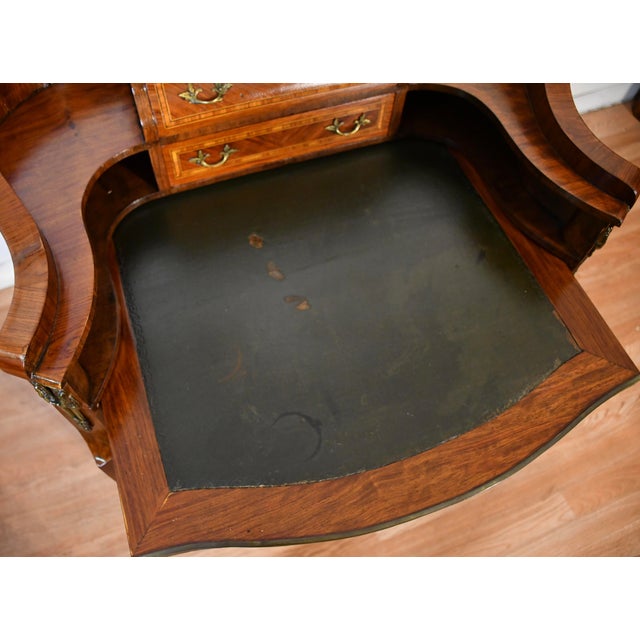 1890s Antique French Louis XV Walnut Inlaid Ladies Writing Desk Bonheur-Du-Jour For Sale - Image 9 of 18