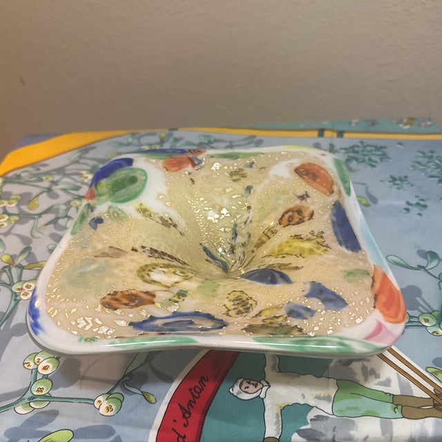 Yellow Mid-Century Modern Murano Style Aventurine and Millefiori Square Art Glass Dish For Sale - Image 8 of 8