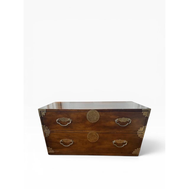 1970s Henredon Japanese Tansu-Style Brass-Mounted Chest — Two-Drawer For Sale - Image 10 of 18