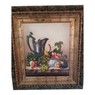 1980s Cartiff Original Still Life — Silver Pitcher and Fruit Bowl — Oil on Canvas, Signed For Sale
