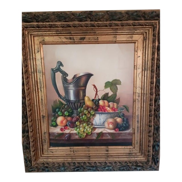 1980s Cartiff Original Still Life — Silver Pitcher and Fruit Bowl — Oil on Canvas, Signed For Sale