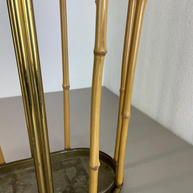 Gold Hollywood Regency Brass and Bamboo Umbrella Stand in the style of Auböck, Austria, 1950s For Sale - Image 8 of 18
