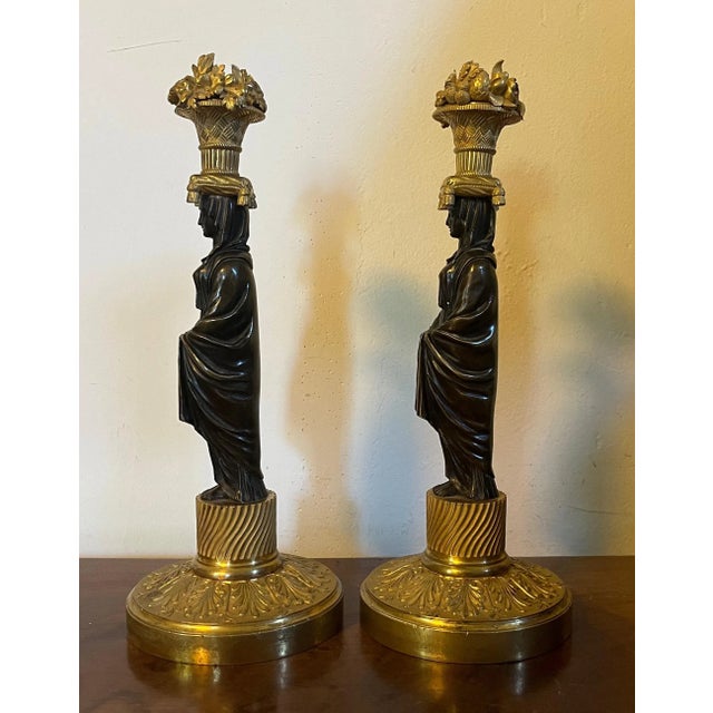 Metal Antique French Empire Gilt Bronze Candlesticks in the Manner of Thomas Hope 1810- a Pair For Sale - Image 7 of 13