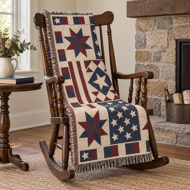 American Americana Star Woven Throw Blanket – Vintage Quilt-Inspired, 60 × 50 For Sale - Image 3 of 5