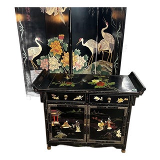 Asian Vintage Double Dresser With Figurative Accents For Sale