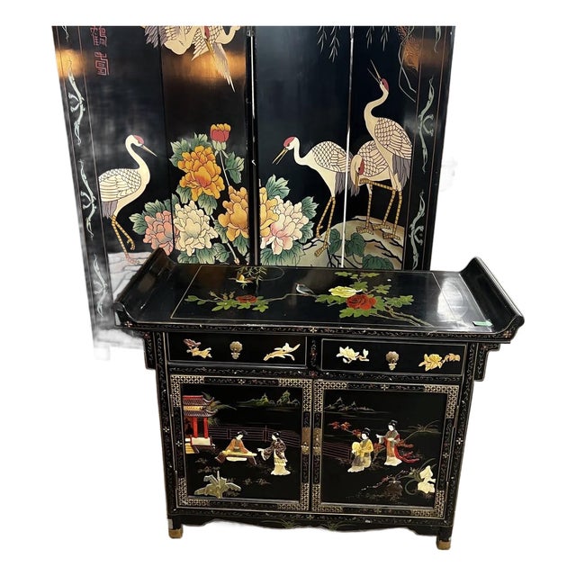 Asian Vintage Double Dresser With Figurative Accents For Sale