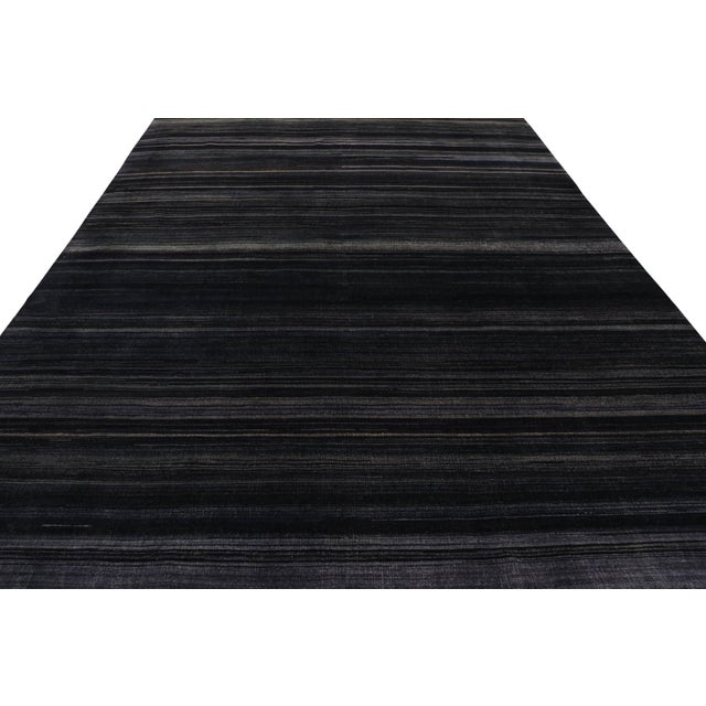 2010s Rug & Kilim’s Modern Textural Rug in Dark Blue and Grisailles Stripes and Striae For Sale - Image 5 of 7