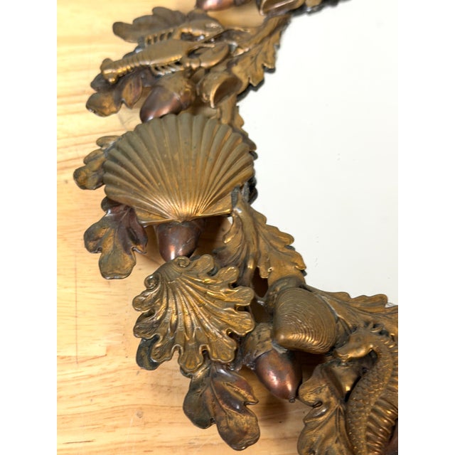 Victorian Brass Coral & Sea Life Circular Mirror, England, Late 19th Century For Sale - Image 4 of 13