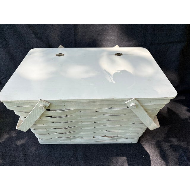 Vintage Painted Splint Wood Picnic Basket For Sale - Image 14 of 15