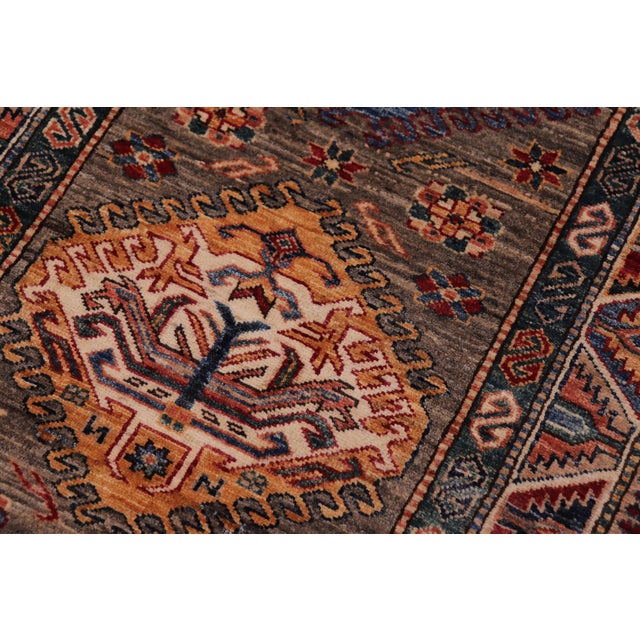 Tribal Rustic Super Kazak Gray Wool Runner - 2'9'' X 10'5'' For Sale - Image 3 of 8