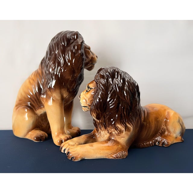 Pair of Vintage Hand Painted Lion Statues For Sale In Houston - Image 6 of 8