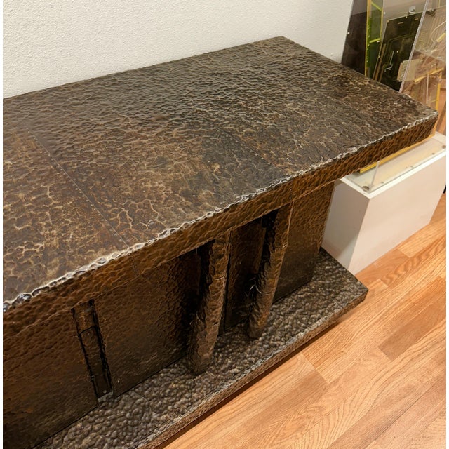 Early 20th Century Brutalist Hand Hammered Metal Clad Credenza For Sale - Image 14 of 18
