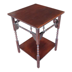 Late 19th Century Victorian Mahogany & Walnut Square Side Table / Floor Candle Stand
