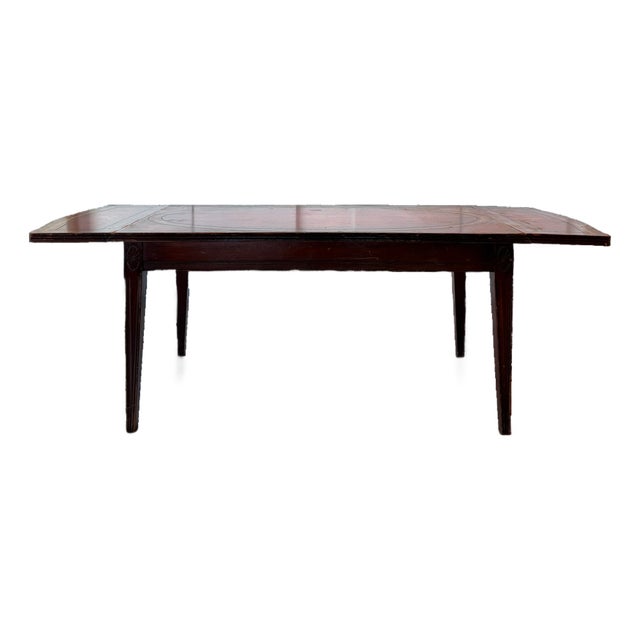 Mid 20th Century English Regency Style Leather Top Drop Leaf Game Table With Tooled Gilt Decoration For Sale