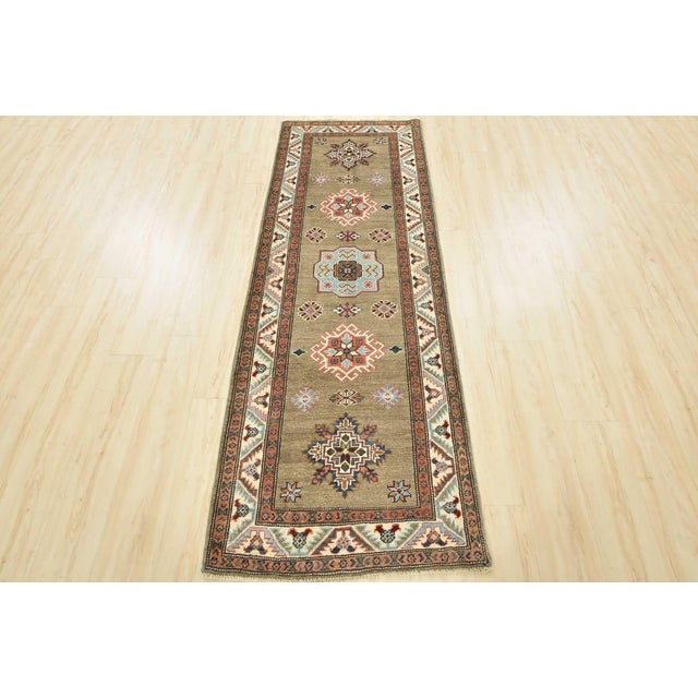 Tribal Kazak Runner 2’9” X 7’10” Brown Wool Tribal Hand-Knotted Oriental Rug For Sale - Image 3 of 12