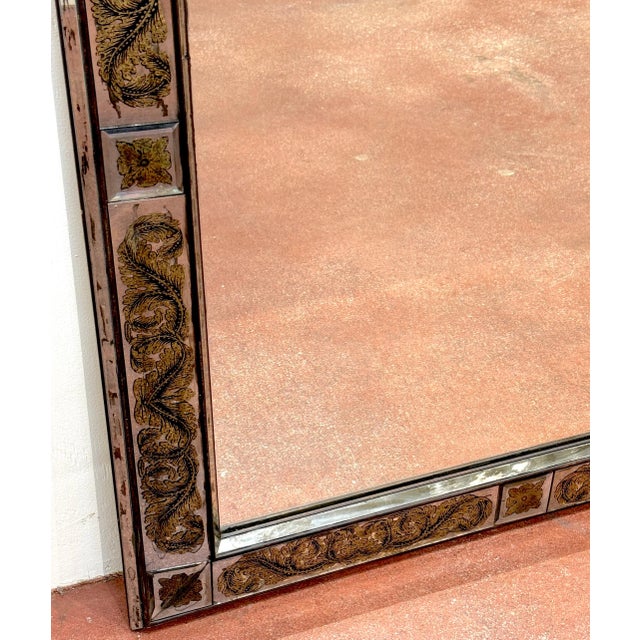 Maison Jansen (Atrib.) Eglomise Gilt Neoclassical Floral Trellis Jeweled Mirror For Sale - Image 13 of 18