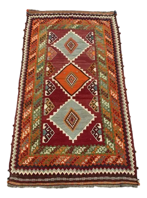 Large Vintage Qasgai Kilim Wool Rug