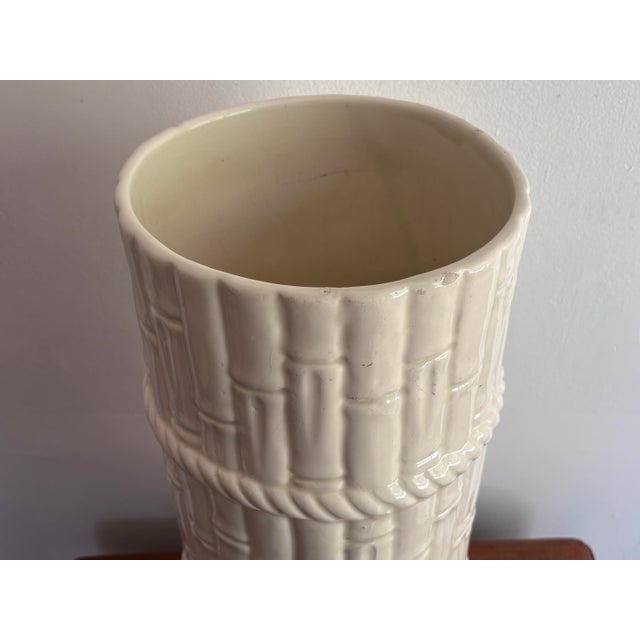 1980s 1980s Coastal Regency Ceramic Glazed Faux Bamboo Umbrella Stand For Sale - Image 5 of 8