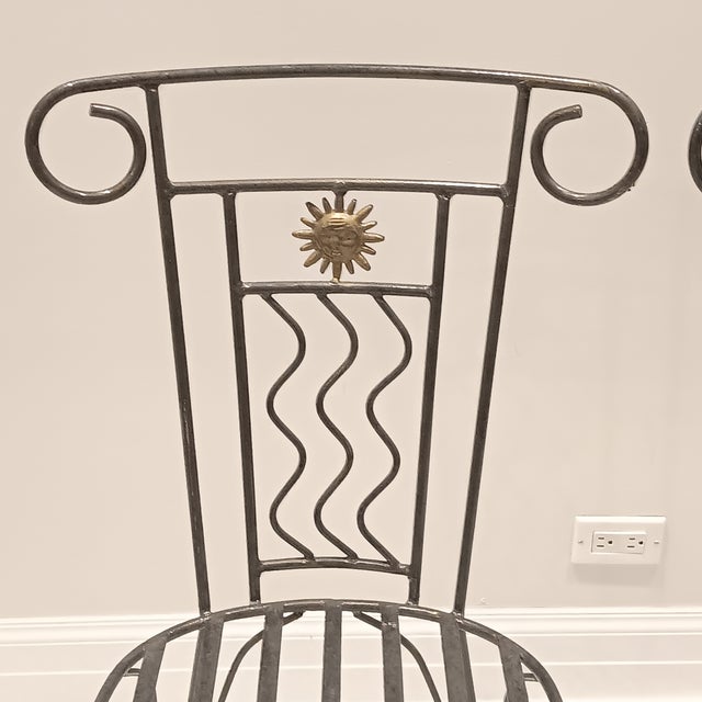 Vintage French Style Wrought Iron Garden Chairs With Sunburst Design, 2 Pieces For Sale - Image 4 of 16