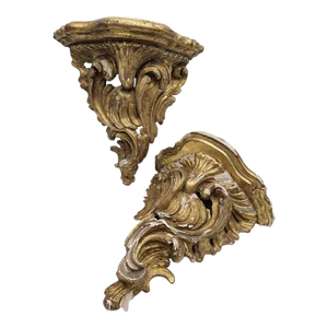 C1790-1810 French Louis XV Rococo Form Gilt Wood/ Gesso Wall Consoles/ Wall Display Brackets/ Shelves a - Pair