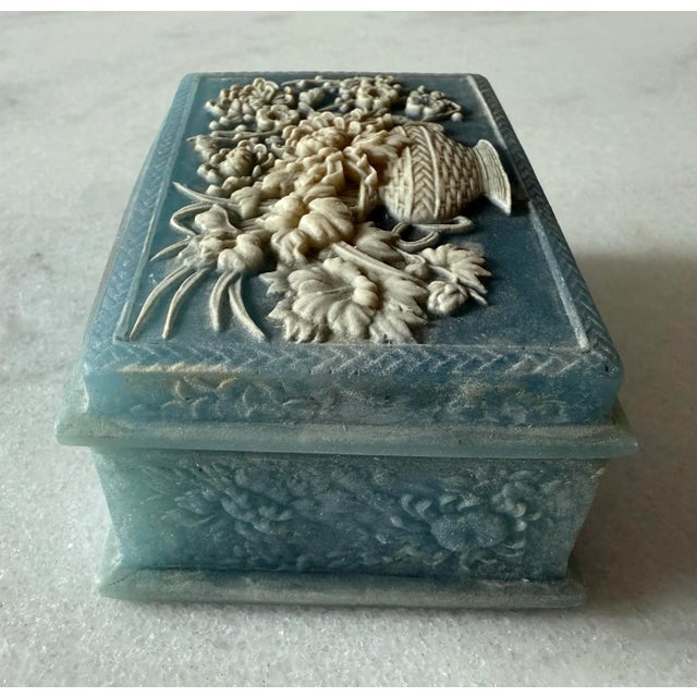 Vintage Incolay Blue Marble Jewelry or Trinket Box For Sale - Image 4 of 12