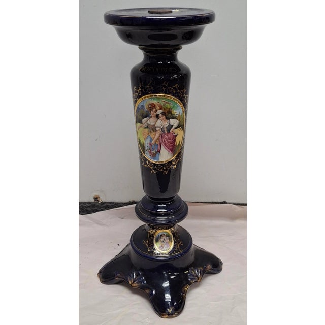 Beaux-Arts Royal Vienna Porcelain Blue Cobalt Decorated Pedestal, Circa 1900s For Sale - Image 3 of 12