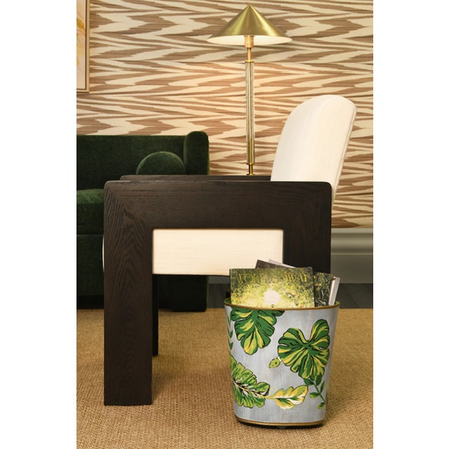 Traditional Matthew Izzo Home Wastebasket - Oval Tole Metal With Hand Painted Leaf Design and Gold Leaf Trim For Sale - Image 3 of 3