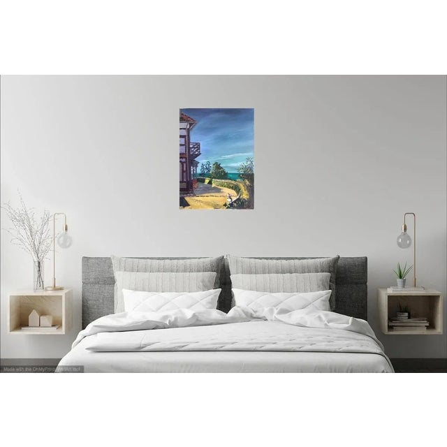 French Surrealistic Oil Painting of a Villa in the North of France For Sale - Image 3 of 5