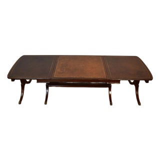 1940s Baker Regency Mahogany Leather Top Coffee Table With Extra Extending Leaf For Sale