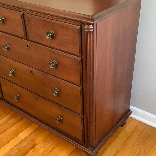 Brick Red 1980s Vintage Durham Furniture Solid Cherry Dresser and Plantation Mirror Saville Row For Sale - Image 8 of 18