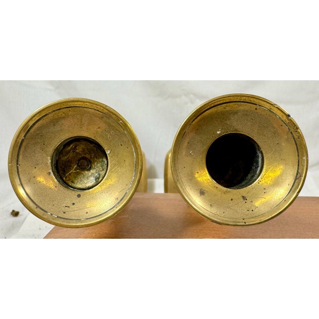 Antique Pair of 19th Century Square Based Brass Push-Up Candlesticks From England For Sale - Image 11 of 12