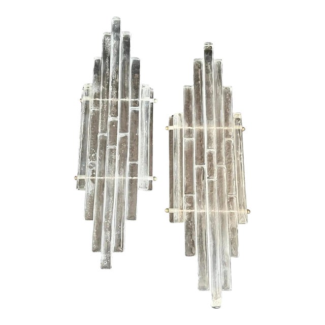 1970s Albano Poli Modernist Clear Stacked Glass Poliarte Linea Wall Sconces For Sale