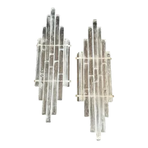 1970s Albano Poli Modernist Clear Stacked Glass Poliarte Linea Wall Sconces