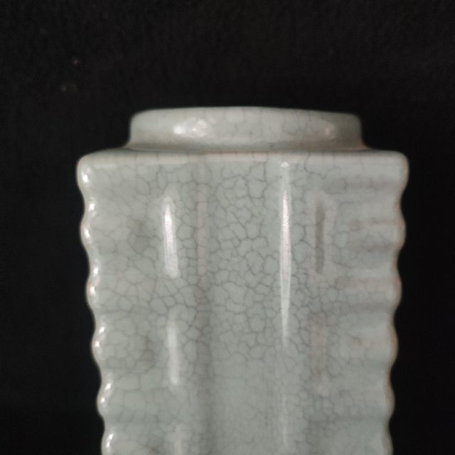 Chinese Ceramic Vase,Guan Ware Celadon Glaze Porcelain Vase Hand Painted Ridged Decoration Pattern For Sale In Seattle - Image 6 of 10