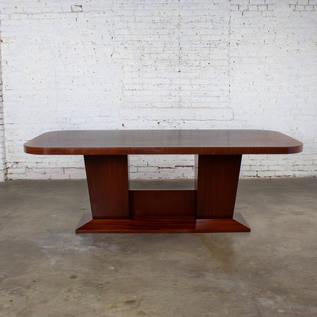 Modern Late 20th Century Modern Large Custom Mahogany Dining or Conference Table W/Double Pedestal Trestle Base For Sale - Image 3 of 18