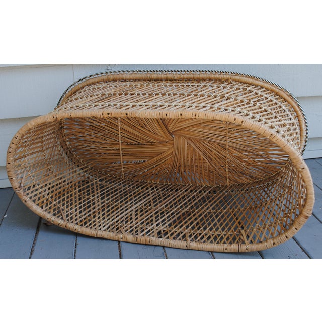 Vintage Rattan Woven Wicker Oval Coffee Table For Sale - Image 6 of 7