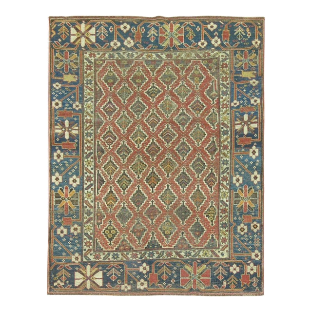 19th Century Rustic Caucasian Tribal Throw Rug - 3'9" x 4'11" For Sale