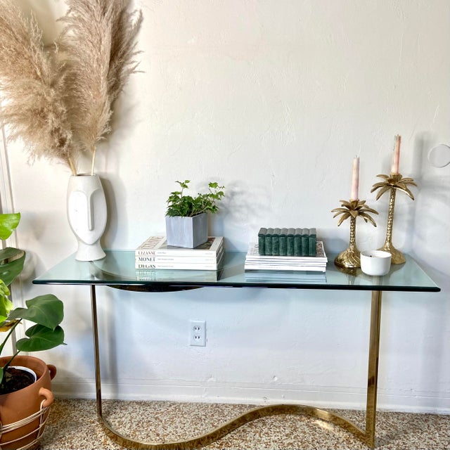 Mid 20th Century Hollywood Regency Style Glass and Brass Console Table For Sale In Miami - Image 6 of 13