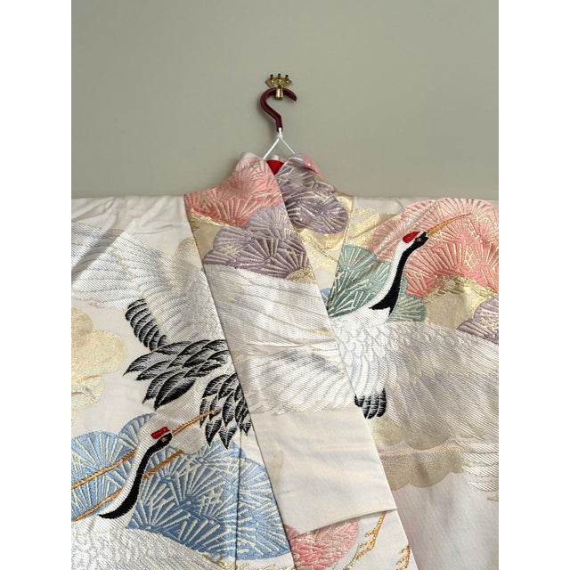 Ivory Japanese Vintage Hand Embroidered Wedding Kimono For Sale - Image 8 of 8