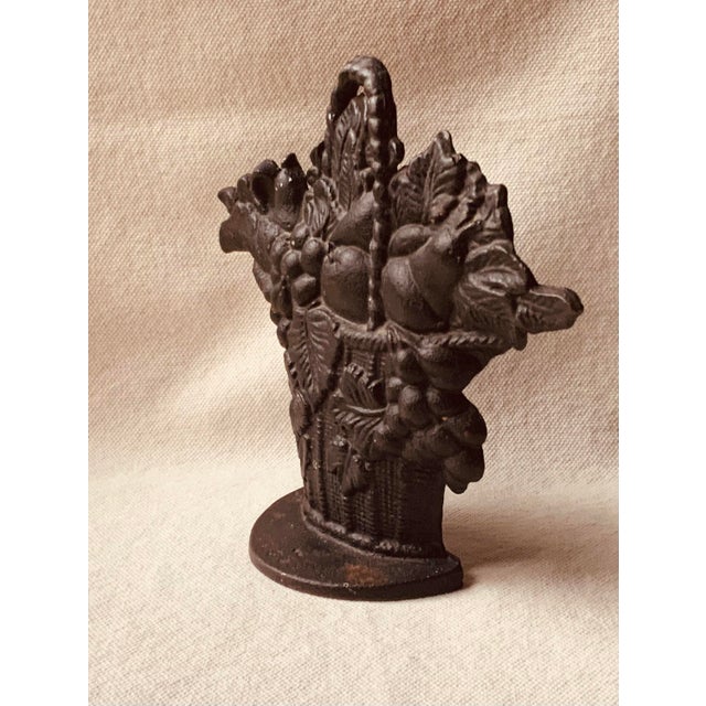 Black Antique American Cast Iron Fruit Basket Doorstop, C. 1920s–1930s, Black Paint For Sale - Image 8 of 18