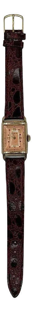 1930s Art Deco Rolled Gold Plate 17 Jewel Dress Watch by Elgin With Leather Band