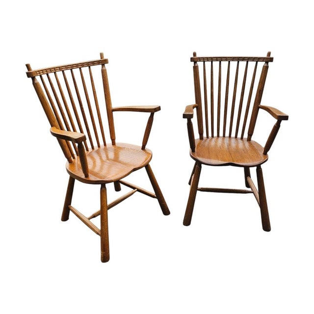 Dutch Design Oak Arm Dining Chairs by De Ster Geldermalsen / Netherlands 1960s Height 95Width 58Depth 54 cm set of 2
