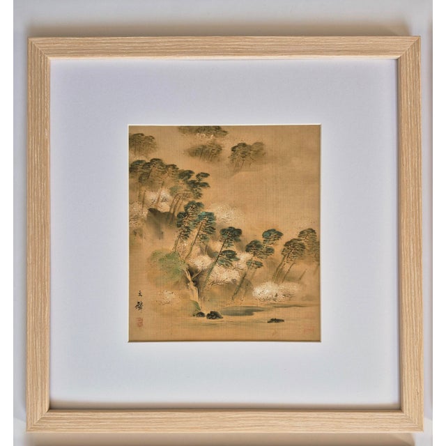 Set of 4 Antique Japanese Meiji era paintings of temples and landscapes. Painted on silk. These paintings have been...