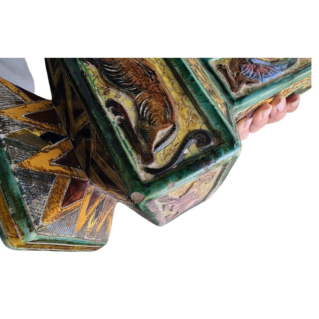 s.a.c.a. Sesto Fiorentino Italian Majolica Architectural Vase With Dragons & Tigers, C. 1930–1950 For Sale - Image 10 of 11