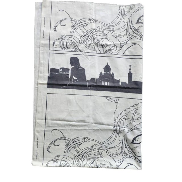 White Vintage 2008 Ikea Åsa Ekström Japanese Manga Godzilla Anime Fabric, 2 Remnants For Sale - Image 8 of 10